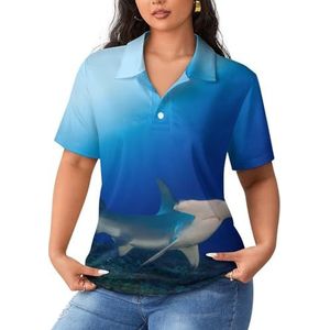 Blauwe hamerhaai dames poloshirts met korte mouwen casual T-shirts met kraag golfshirts sport blouses tops 5XL