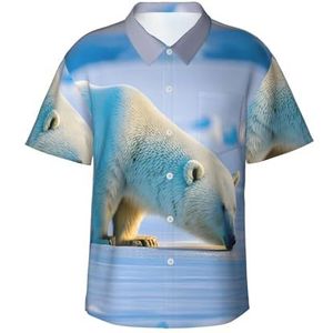 ERSDWRE Polar Bear Print Heren Korte Mouw Button-Down Shirts Casual Zomer Strand Shirts Hawaii Shirt voor Mannen, Zwart, S