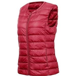 Niiyyjj Dames Warm Vest Ultra Licht Donsvest Vrouwen Mouwloos Winter Warm Grote Maat Vest, Rood, XXL