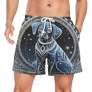 Niigeu Space Star Dog Black Zwembroek voor heren, sneldrogend, met zakken, Leuke mode, L