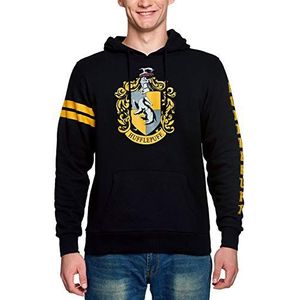Elbenwald Harry Potter Hufflepuff Coat of Arms Voorafdruk en mouwafdruk met kap en tas voor mannen zwart - xl