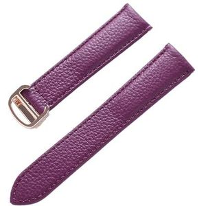 MENGKE Leren Band Lychee-patroon Zachte Lederen Horlogeband Compatibel Met Cartier Heren- En Damesband(Purple rose buckle,19mm)