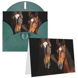 Wenskaarten Twee paarden staande op zwarte achtergrond, bedankkaarten met enveloppen, Happy Birthday-kaart, 10 x 15 cm, minimalistisch ontwerp, bedankbriefjes voor alle gelegenheden, verjaardag,