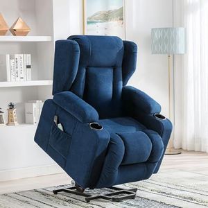 COMHOMA Elektrische Relaxstoel, Woonkamer, Massage TV Kantelfunctie, Trillingen, Verstelbare Rugleuning met Voetensteun en Bekerhouder, Stof, Blauw