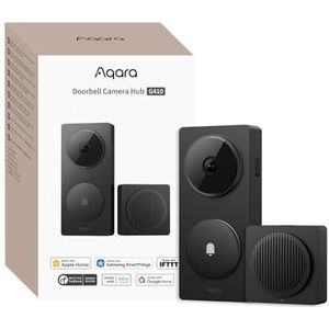 Aqara 2K Slimme Video Deurbel G410 met Chime, HomeKit Secure Video Doorbell, 2-Weg Audio, Ingebouwde Matter Hub, Draadloos/Bedraad, voor Apple Home, Alexa, Google Home Assistant, 2,4G/5GHz-WiFi, Zwart