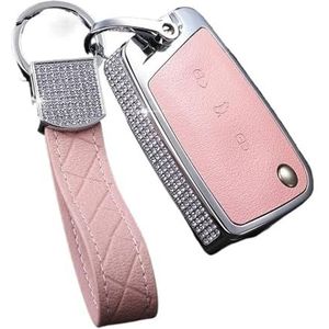 Sleutelbehuizing Autosleutel Afstandsbediening Case Cover Houder Case Diamant Voor Golf 7 Mk7 Voor Seat Ibiza Leon FR 2 Altea Aztec Voor Octavia Autosleutelhoesje(Pink with keychainB)
