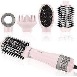 PARWIN PRO BEAUTY Styler-set, 4-in-1 haardroger, warmeluchtborstelset, föhnborstel met 4 opzetstukken voor het drogen, gladmaken, volume en stylen, ionverzorging, 1000 watt, roze