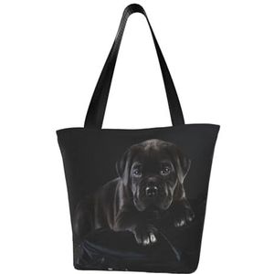 BeNtli Schoudertas, Canvas Tote Grote Tas Vrouwen Casual Handtas Herbruikbare Boodschappentassen, Cane Corso Huisdieren Puppy Zwarte Riet Corso, zoals afgebeeld, Eén maat