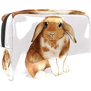 Make-uptas PVC toilettas met ritssluiting waterdichte cosmetische tas met schattige handgetrokken konijntje voor vrouwen en meisjes