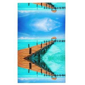 Blauwe oceaan houten brug 3 x 5 ft lente vakantie banner kleurrijke paastuin vlag decoratieve huis vlag banner met doorvoertules voor buiten binnen paasfeest decor (klassieke stijl)