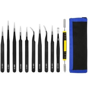 10/11 Stuk Precisies Pincetten Kits met Anti Slip Grip en Canvas Opbergtas voor Elektronica Sieraden