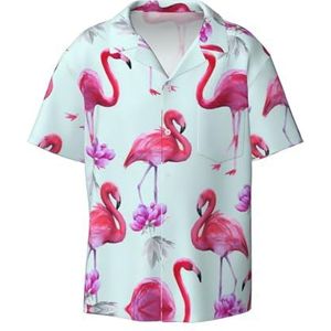 EdWal Roze Flamingo's Print Heren Korte Mouw Button Down Shirts Casual Losse Fit Zomer Strand Shirts Heren Jurk Shirts, Zwart, XL