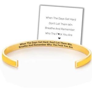 Don't Let The Hard Days Win Color Bangle, Engraving Inspirational Message Cuff Bangle Bracelet for Women, Personalized Motivational Jewelry Gifts for Mom Daughter Sister Friends (Yellow)