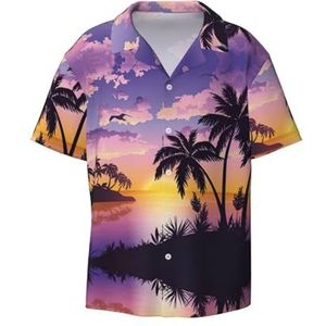 OdDdot Zomer Palmboom Print Heren Jurk Shirts Atletische Slim Fit Korte Mouw Casual Business Button Down Shirt, Zwart, XL