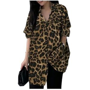 Leopard Shirt Women Women Leopard Print Shirt Vintage Casual Tunic Top Autumn Neck Long Sleeve Blouse Button Loose-Coffee-L