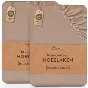 NatureMark Hoeslaken, microvezels, 2 stuks, in vele maten en kleuren (laken 180x200-200x220 cm, Zand/Beige)