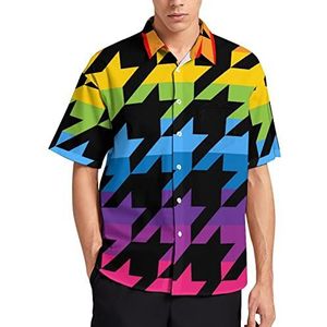 Regenboog pied-de-poule tweed Hawaiiaanse shirt voor mannen zomer strand casual korte mouw button down shirts met zak