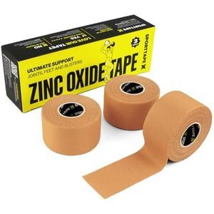 3 Rollen SPORTTAPE Zinkoxide Tan - 3,8 cm x 10 m | Extra sterke sporttape voor blarenpreventie, fasciitis plantaris, enkelstrapping, fysiotherapie, krachttraining, rugby, boksen & meer