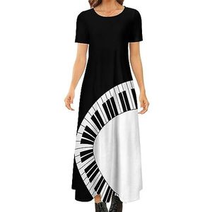 Yin Yang Piano Keys dames zomer casual korte mouwen maxi-jurk ronde hals bedrukte lange jurken 2XL