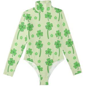 LI ZHI XIN Rompertje met lange mouwen en lange mouwen voor dames, eendelige jumpsuit met rolkraag, turnpakje voor meisjes, dans, workout, fitness, bodysuit klavertje vier patroon, Meerkleurig, S