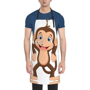 ZhaoYuGoods Roze egelschorten met zakken voor dames en heren, stijlvolle kookschorten voor keuken, tuinieren, salon, ideaal bedrukte schort, Schattige aap, Eén maat