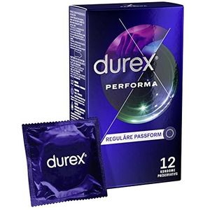 Durex Performa Condooms – act-verlengende condooms met 5% benzocahoudende gel & met Easy-On-vorm – 12 stuks