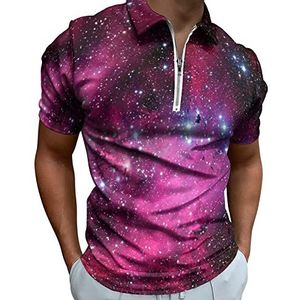 Nebula Red Galaxy Half Zip-up Polo Shirts Voor Mannen Slim Fit Korte Mouw T-shirt Sneldrogende Golf Tops Tees L