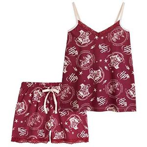 Harry Potter Korte pyjamaset voor meisjes, 2-delig, ademende loungewear, Bourgondië/Wit, 13-14 jaar