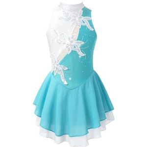 NUOYIXUAN Gymnastiekpak zonder mouwen voor meisjes, patchwork, glans, bloemen, kunstschaatsen, balletkleding, danskleding (groen C, 16)