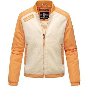 MARIKOO Middeldik gevoerde overgangsjas voor dames, college-jas, kort, hybride jas met teddy-fleece, Sayoo S-XXL, Offwhite - Apricot Sorbet, L