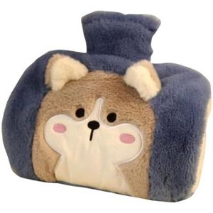 Warmwaterkruik met deksel, 1200 ml warmwaterzak voor warm en koud kompres, handvoetwarmer voor de winter, schattige hond-blauw
