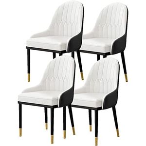 GEIRONV Keuken Zijstoelen Set van 4, Moderne Gestoffeerde Woonkamer Eetkamerstoelen met Zachte Pu Lederen Hoes Kussen Zitting en Metalen Poten Eetstoelen (Color : White, Size : 90 * 48 * 48cm)