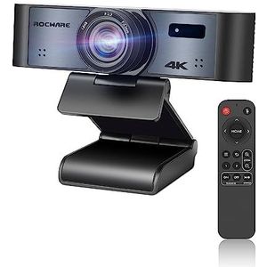 ROCWARE RC16 Webcam 4K, webcam met microfoon [AI Tracking & Auto Framing] Ultra 4K HD USB 3.0 webcamera voor computer laptop streaming, conferenties, 110°brede weergave, privacyhoes, afstandsbediening