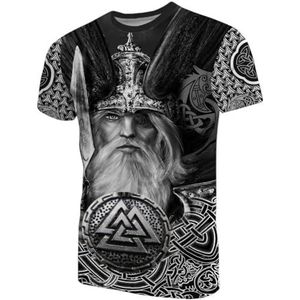 Vintage Nordic Odin Warrior T-shirt – Unisex Roman Harajuku 3D Totemprint Losse Korte Mouwen – Middeleeuwse Viking Zomer Koel Ademend Strand Grote Maten Kleding (Color : Odin A, Size : S)