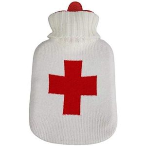 Warmwaterkruik met borduurwerk - rood kruis - 39112 beige