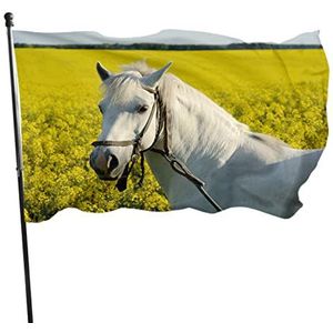 Tuinvlag 90 x 150 cm, witte paardenvlaggen, banner, 2 metalen oogjes, decoratieve vlag, decoratie, tuinvlaggen, voor parade, festival, activiteiten