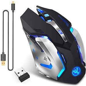 Zienstar-Oplaadbare gaming-muis,2,4 GHz, draadloos,met 7 kleuren met achtergrondverlichting (600 mAh,lithium-batterij) (Zwart)