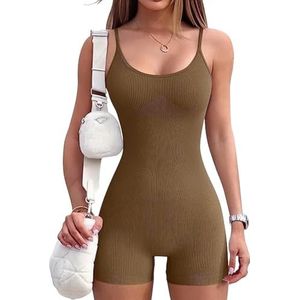 Rongseng Jumpsuit voor dames, kort, strak, sexy, mouwloos, yoga, romper met spaghettibandjes, bodycon, jumpsuit, zomer, tanktop, eendelige overall, eendelig, bodysuit, stretch, fitness, workout,