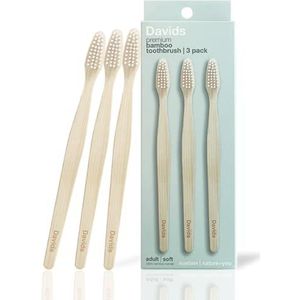 Davids Premium bamboe tandenborstel met zachte haren - 3 stuks | BPA-vrij, milieuvriendelijk, duurzaam, hoogwaardige borstelharen om de mondgezondheid op natuurlijke wijze te verbeteren | 100%