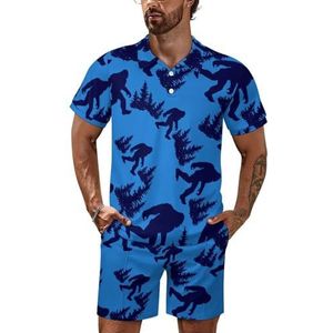 Grappig blauw Bigfoot poloshirt voor heren, korte mouwen, trainingspak, casual strandshirts, shorts, outfit, 4XL