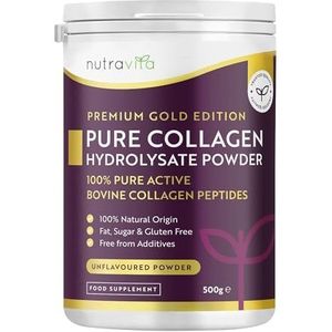 Collageenpoeder 500g - Premium Gold Standard rundercollageen peptiden poeder - 50 porties - Peptan® rundercollageen peptiden supplement met 8 essentiële aminozuren - gemaakt in het Verenigd Koninkrijk door Nutravita