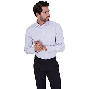 1st American Elegant herenhemd met lange mouwen, 100% katoen, Silk Touch Regular Fit, Italiaanse kraag, strijkloze maten tot XXXXL, Wit overhemd met blauwe en hemelsblauwe strepen, 3XL