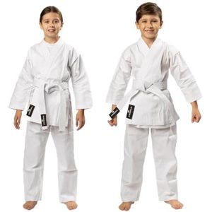 VERSAL Karate Gi voor kinderen/volwassenen Karate Uniform | Student Wit Karate Pak | 8 oz Lichtgewicht Polycotton Vechtsporten Training Sparring Taekwondo Uniform met Riem, Wit, 2/150cm