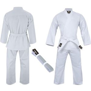VERSAL Karate Gi voor kinderen/volwassenen Karate Uniform | Student Wit Karate Pak | 8 oz Lichtgewicht Polycotton Vechtsporten Training Sparring Taekwondo Uniform met Riem, Wit, 2/150cm