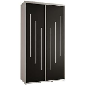 MEBLE KRYSPOL Davos 10 140 Kledingkast met twee schuifdeuren voor slaapkamer - Moderne opbergkast, kledingroede en planken - 235,2x140x45 cm - Wit Zwart Zilver