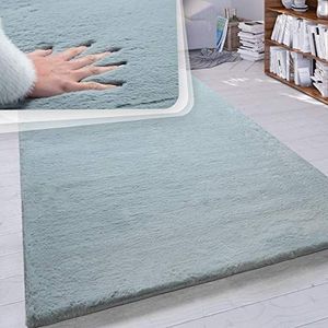 Hoogpolig vloerkleed woonkamer kunstvacht superzacht effen in versch. afmetingen en kleuren, Maat:120x160 cm, Kleur:Turquoise