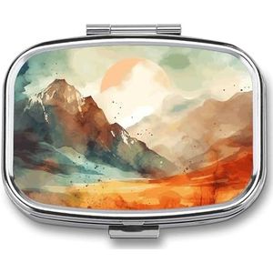 Pillendoos 2 compartimenten kleine pillenetui voor portemonnee en zak bergen en zon vierkante pillendoos schattige vitamines visolie supplementen olie opbergdoos draagbare pillen bevatten reiscadeau