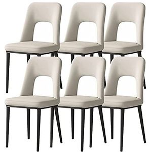 GEIRONV Dining stoelen set van 6, voor kantoor lounge dineren slaapkamer stoelen faux lederen carbon stalen poten vrijetijdsbesteding zij stoelen Eetstoelen (Color : White)