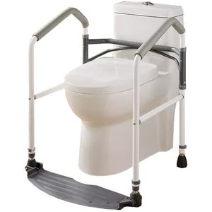 XLDZ Verstelbare aluminium toiletveiligheidsrail met voetplaat en grijpstang, geschikt voor ouderen en gehandicapten, past op de meeste toiletten
