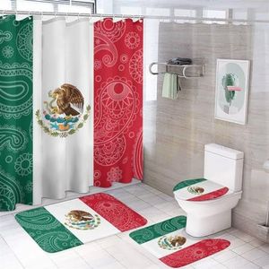 Mexicaanse Paisley Vlag 4 Stks Badkamer Sets Met Douchegordijn Toilet Deksel Cover En Tapijten
